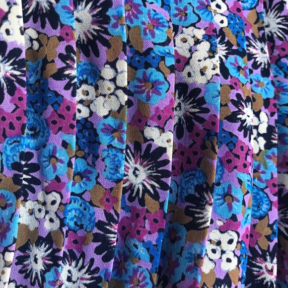 Vintage Ruffles Pleats Floral Dress Long Sleeve Colorful Fuchsia Lavender Silky - Picture 2 of 16